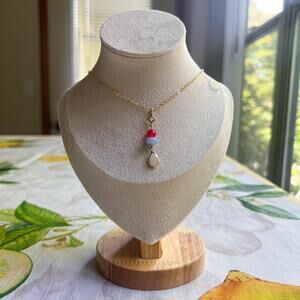 Red White Blue Jade Colorful Clover Charm Casual Boho Teardrop Necklace